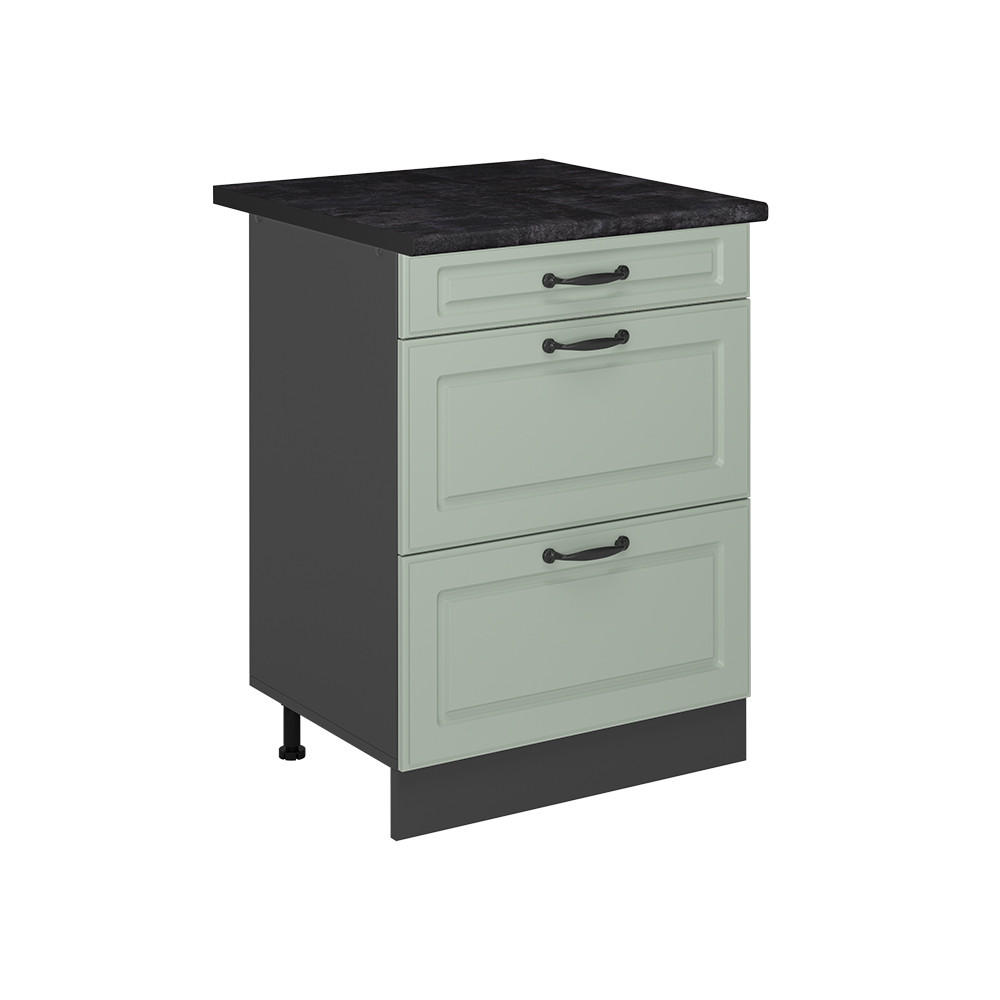 KÜCHENUNTERSCHRANK R-Line, Mint Landhaus/Anthrazit, 60 cm mit Schubladen Arbeitsplatte Anthrazit - Anthrazit/Mintgrün, Holzwerkstoff (60/81.6/60cm) - Vicco