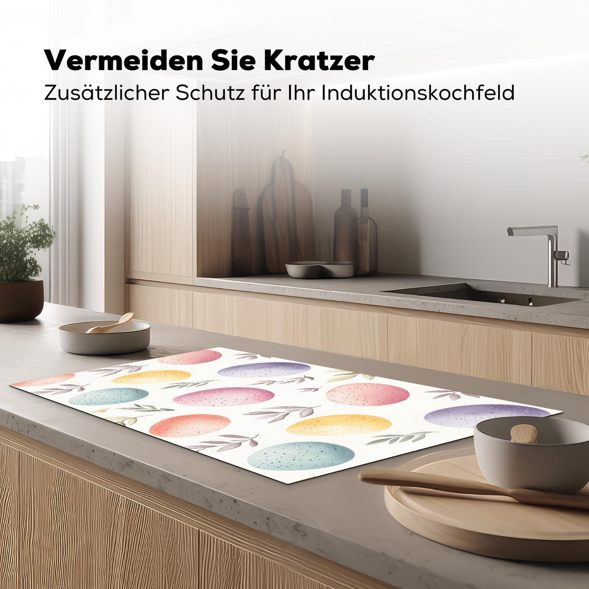 HERDABDECKPLATTE Eier - Bunt - Muster Induktionsschutz 91.2x52 cm - Weiß, Kunststoff (91.2/52/0.2cm) - MuchoWow