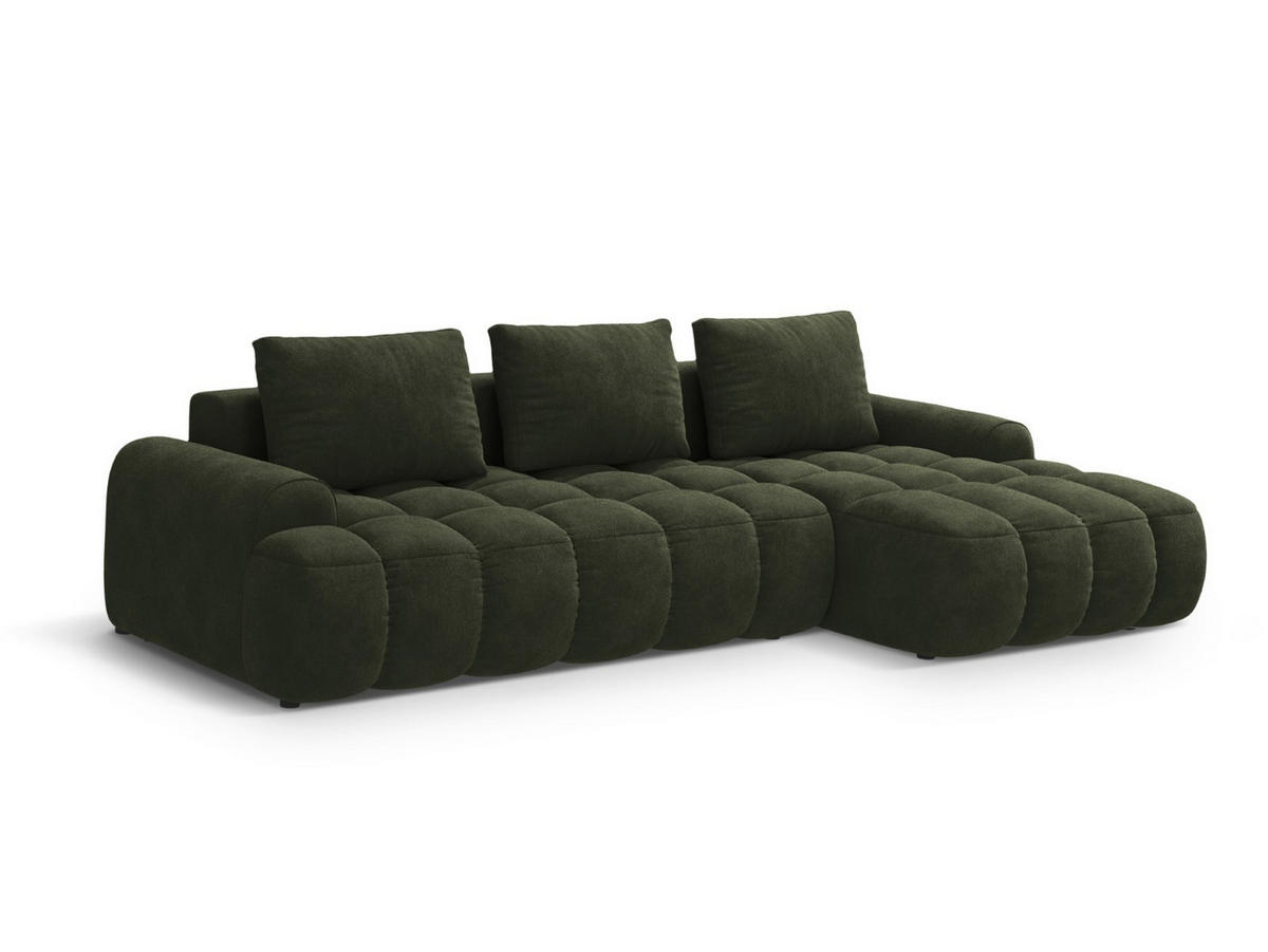 AUSKLAPPBARES-ECKSOFA rechts mit Container Linz aus Samt grün 3 Sitzplätze - Grün, Textil (142/275cm) - Cosmopolitan Design
