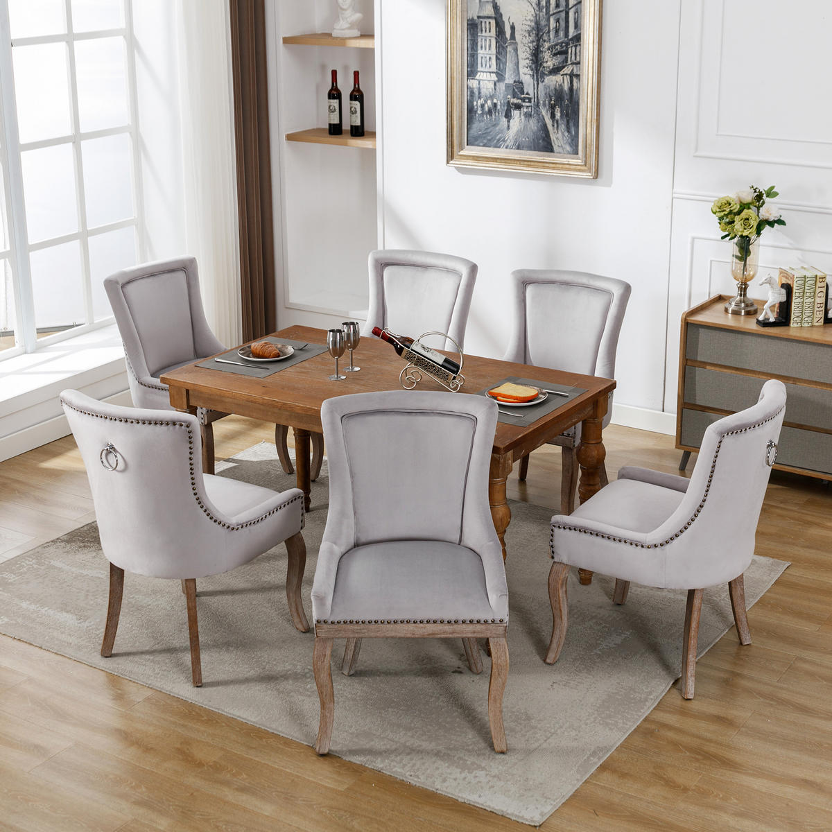 STUHL-SET DE-35921 6 Stück mit Nagelkopfbesatz Grau - Grau, Holz (61/91/55cm) - ComfortXL