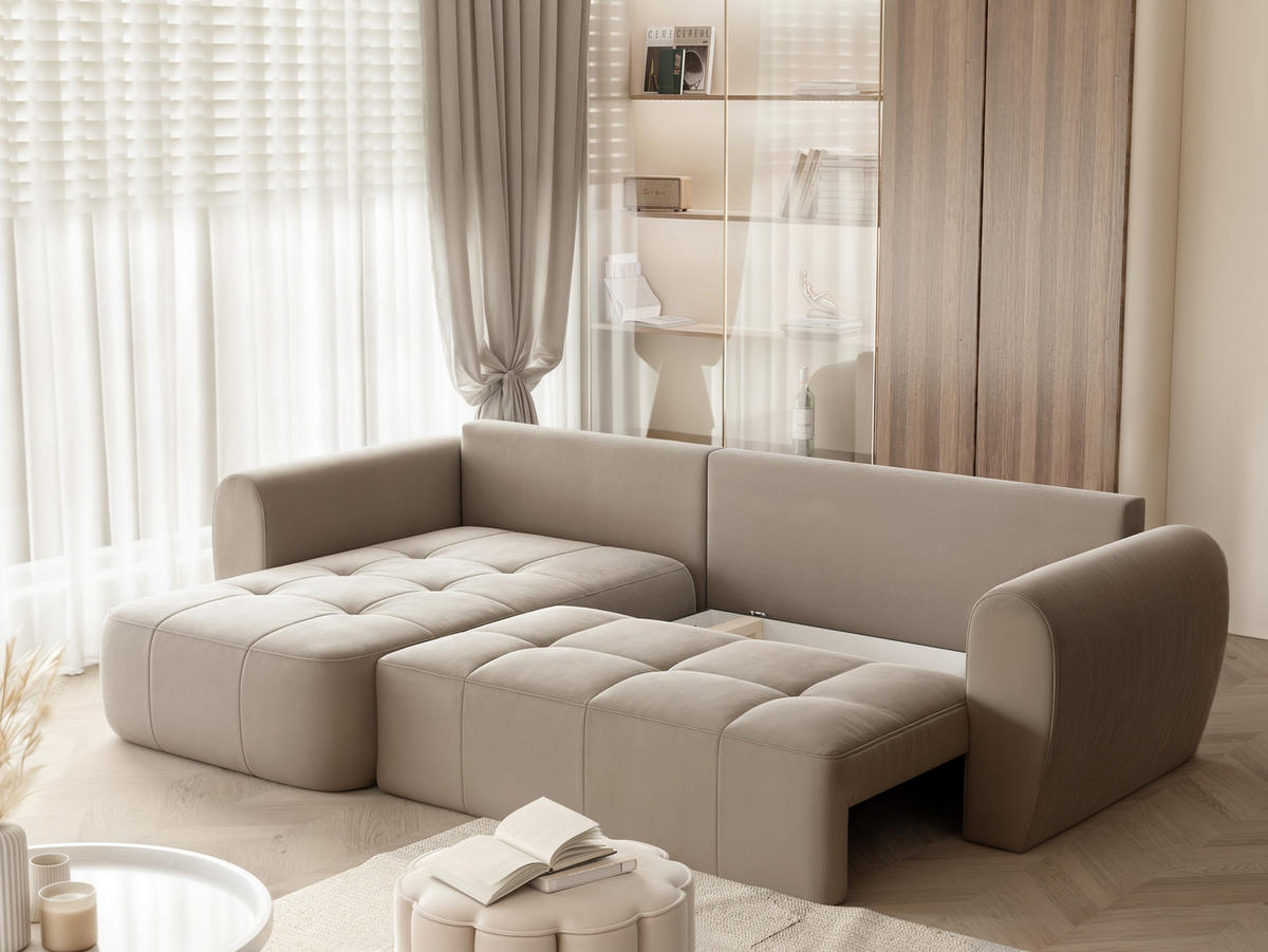 ECKSOFA RAVEN mit Schlaffunktion und Bettkasten Grau-Beige - Greige, Holzwerkstoff/Kunststoff (250/160cm) - Idohome