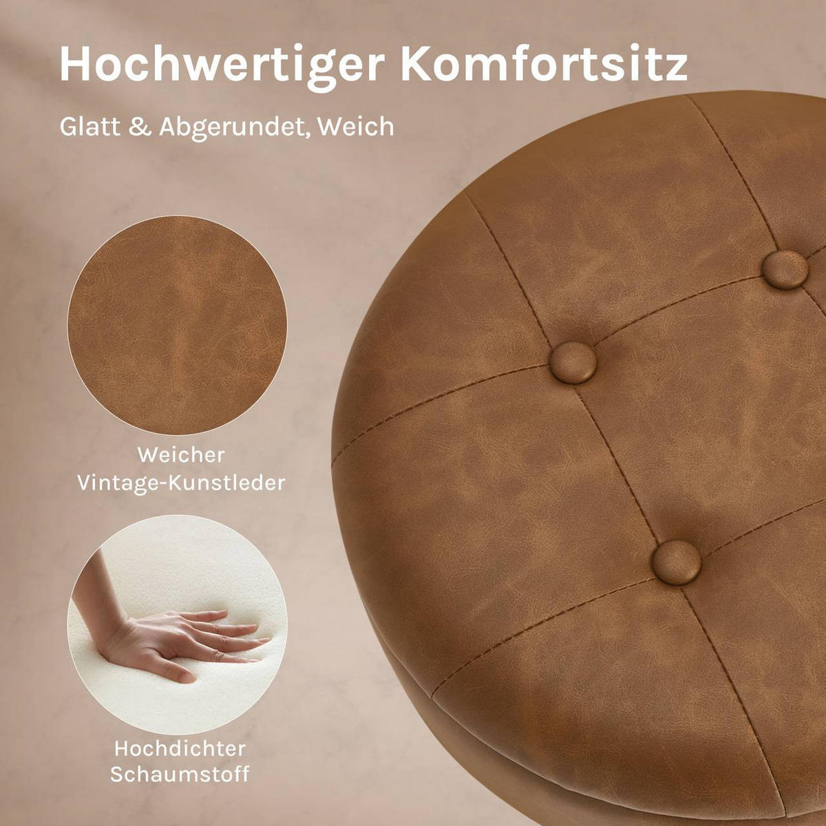BARHOCKER 4er Set, drehbar, Kunstleder, Braun - Schwarz/Braun, Kunststoff/Metall (39/60.5/39cm) - Woltu