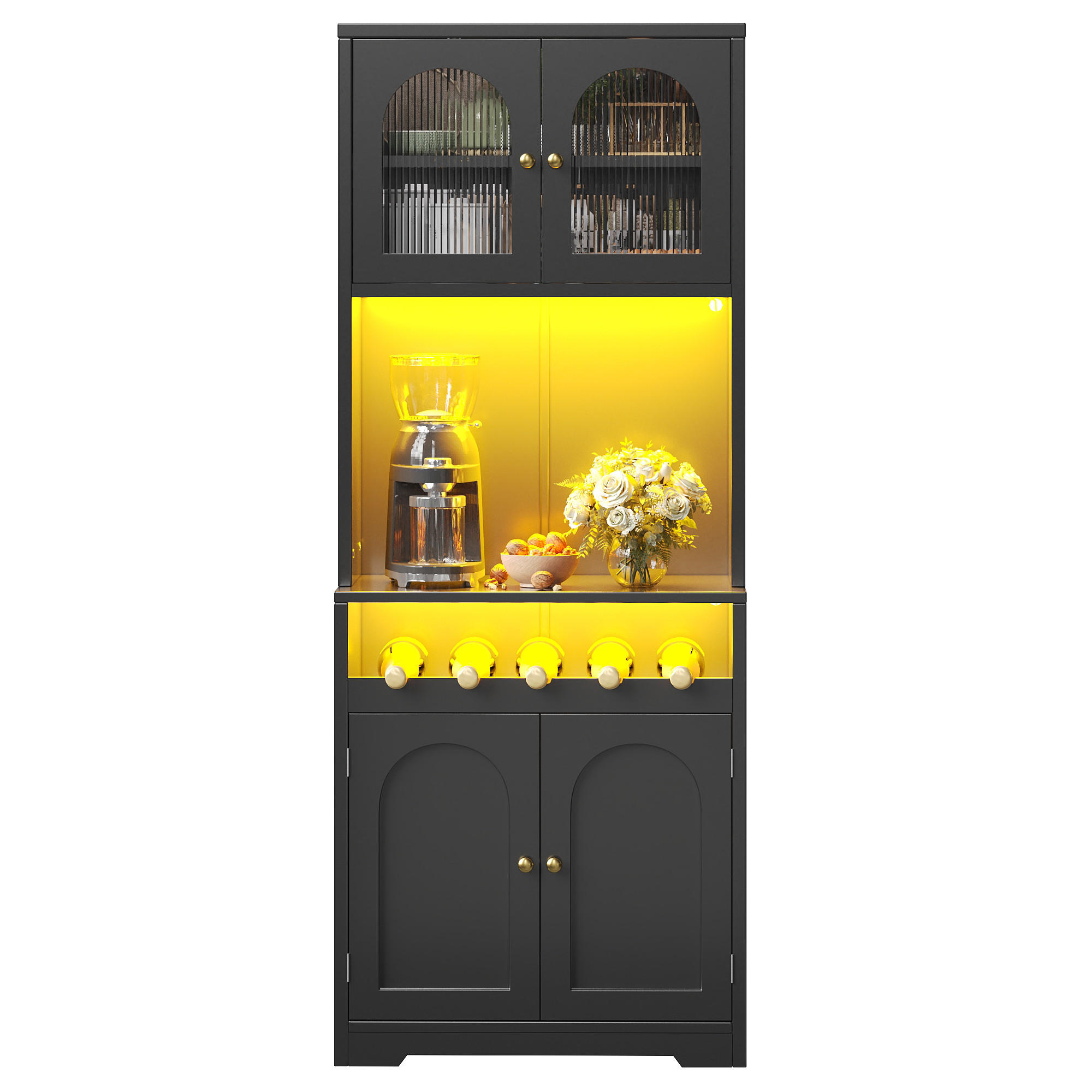 VYSOKÁ SKŘÍŇ, 180 cm, RGB LED, skleněná dvířka, černá - černá, kov (70/180/38.3cm) - FLIEKS