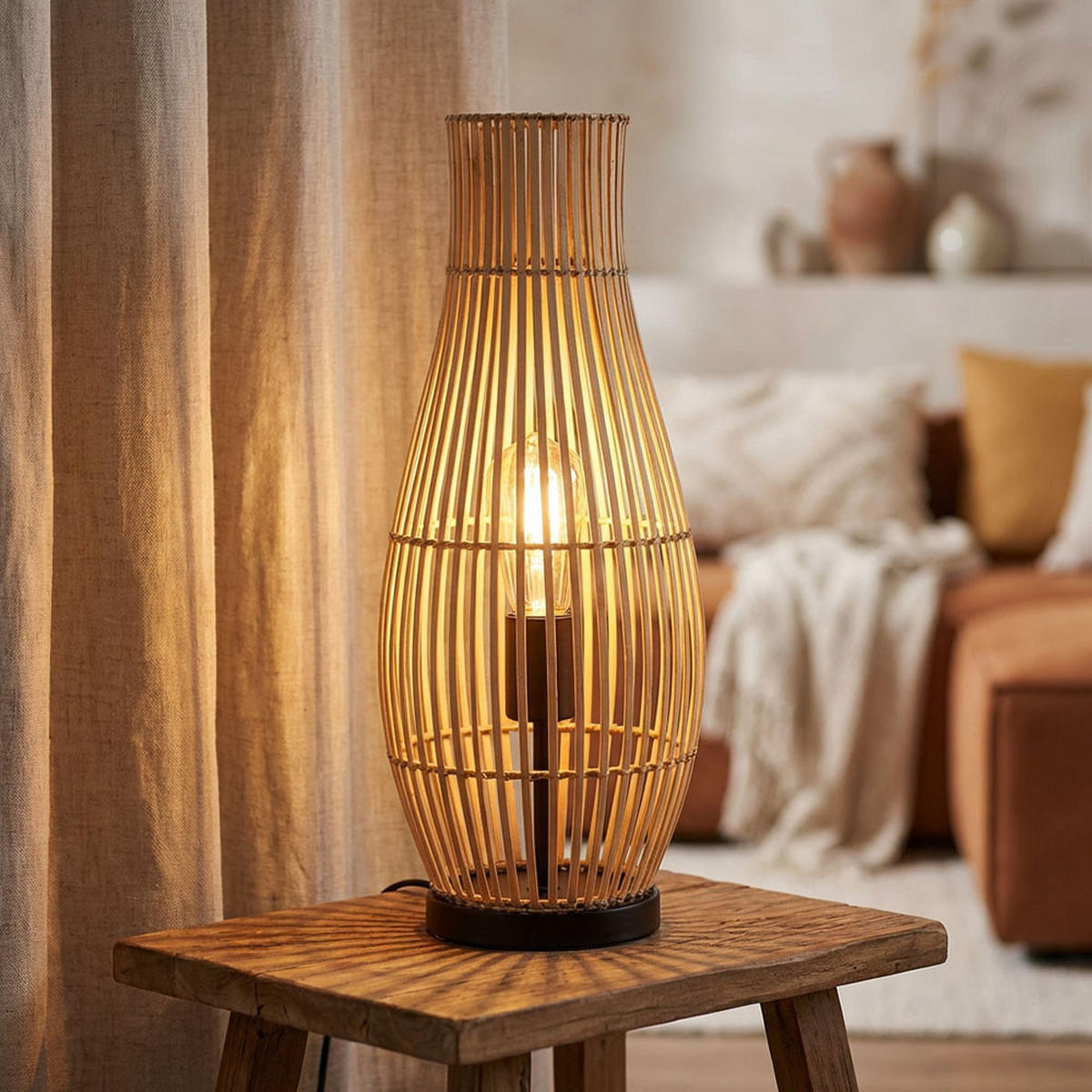 LED STEHLEUCHTE Bambus Braun - Braun, Holz (19.5/19.5/47.5cm) - Globo Lighting