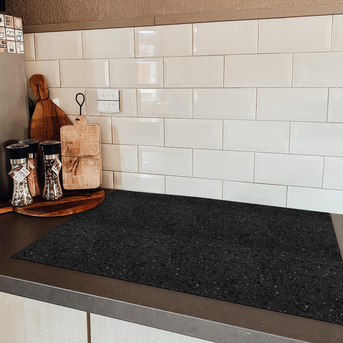 HERDABDECKPLATTE Granit - Schwarz - Grau Induktionsmatte 81x52 cm - Anthrazit, Kunststoff (81/52/0.2cm) - MuchoWow