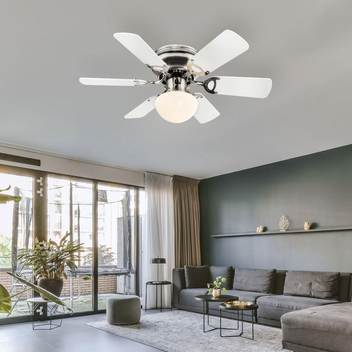 DECKENVENTILATOR UGO Glas Weiß - Weiß, Glas (76/76/28cm) - Globo Lighting