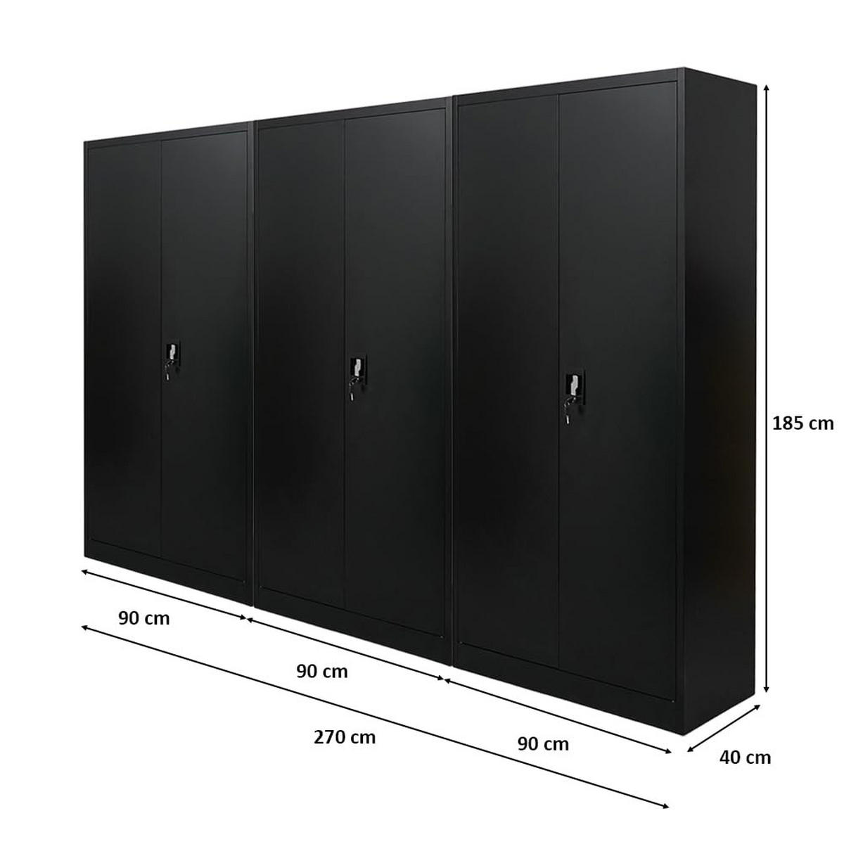 FLÜGELTÜRENSCHRANK Elephant 3er-Set 185x90x40cm 4 Fachböden Fertig aufgebaut Schwarz - Schwarz, Metall (270/185/40cm) - PROREGAL