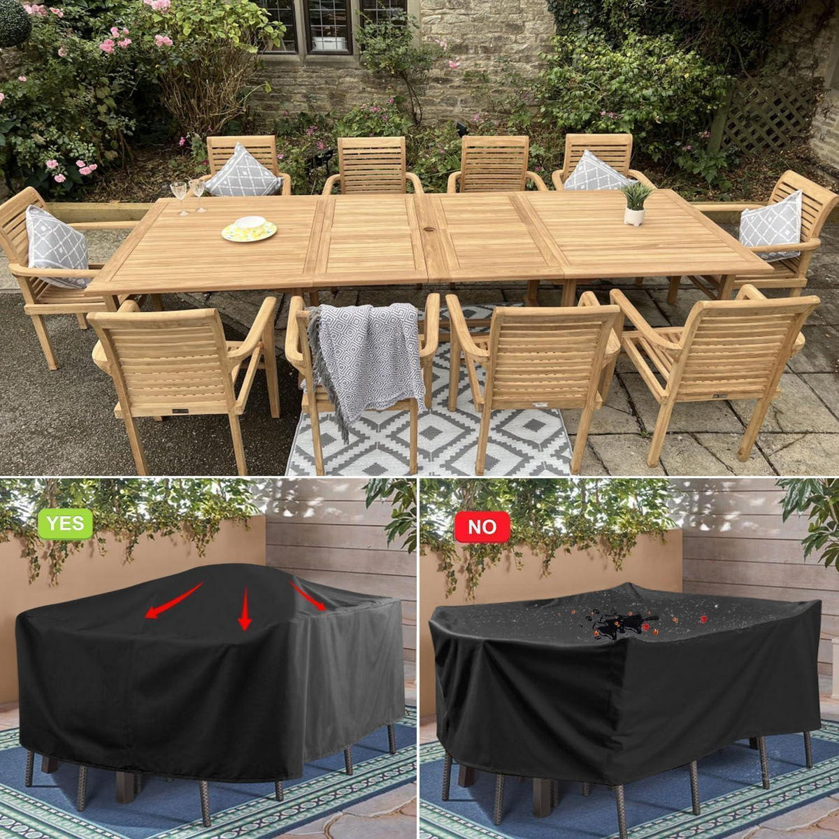 ABDECKHAUBE Gartenmöbel 260 x 100 x 80 cm - Schwarz, Kunststoff (100/80/260cm)