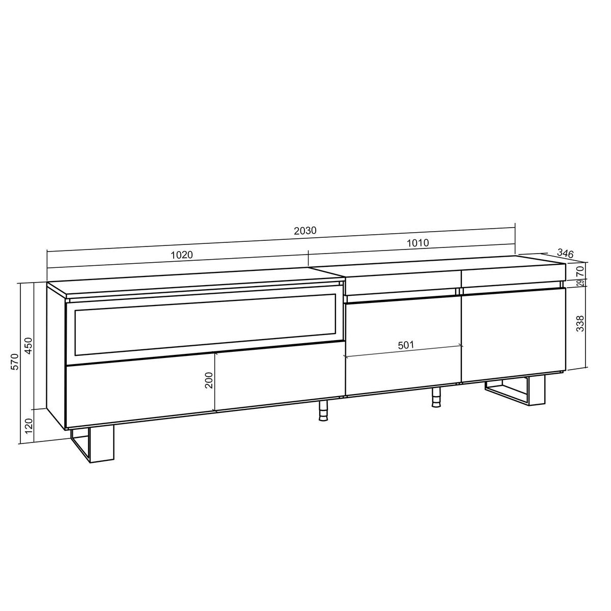 LOWBOARD Elektrokamin, eiche, schwarz, 200/35/57cm - Eichefarben/Naturfarben, Holzwerkstoff (200/57/35cm) - Skraut Home