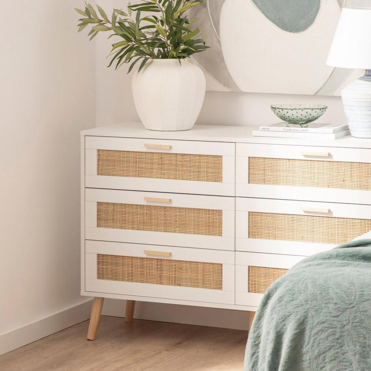 SCHUBLADENKOMMODE DOPPELTE Tahiti Weiß 120 cm x 77 cm - Weiß, Holzwerkstoff (120/77/40cm)