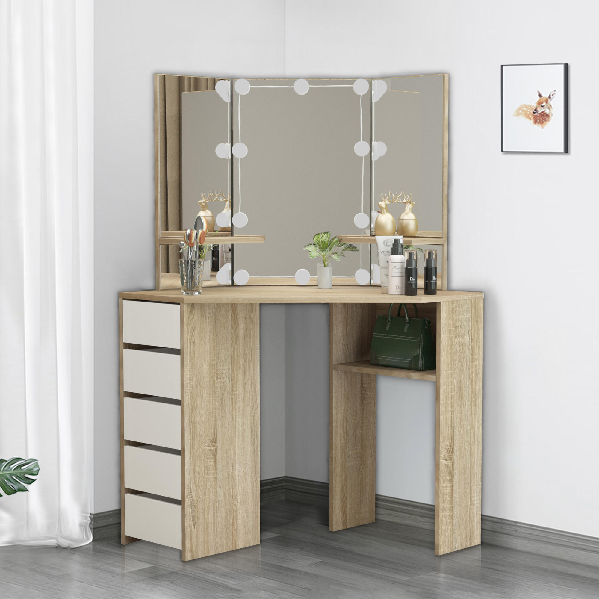 SCHMINKTISCH rechteckig weiß 110/141,5/54 cm - Braun, Holz (54/141.5/110cm) - ML-DESIGN