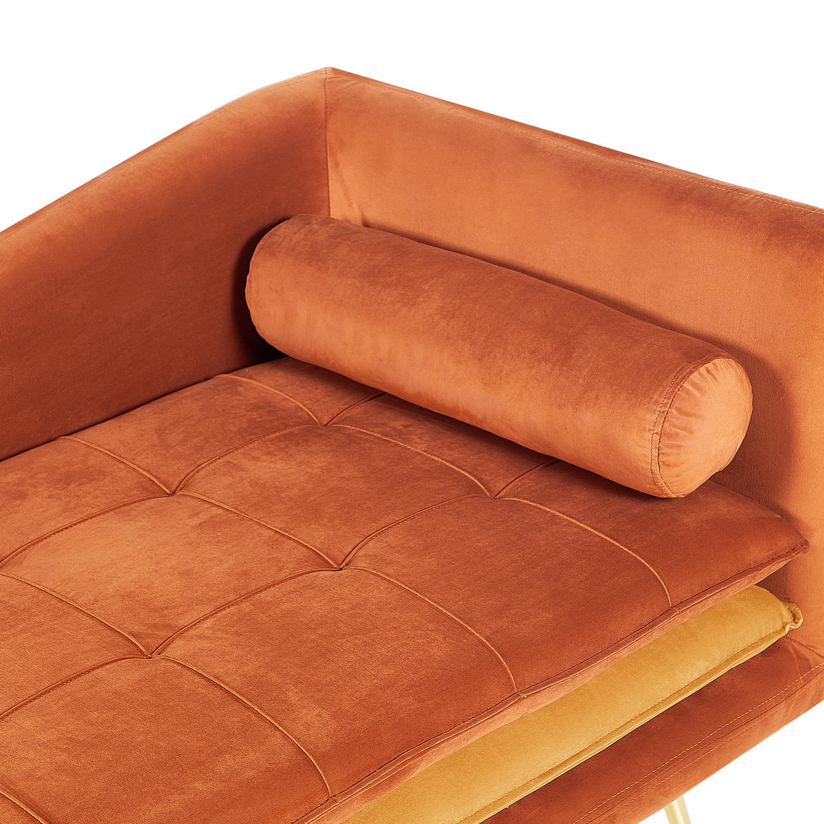 ČALOUNĚNÉ LEHÁTKO CHAISE LONGUE PRAVOSTRANNÉ Sametová látka Oranžové Gonesse - pomerančová/zlatá, textil (160/72/79cm) - Beliani