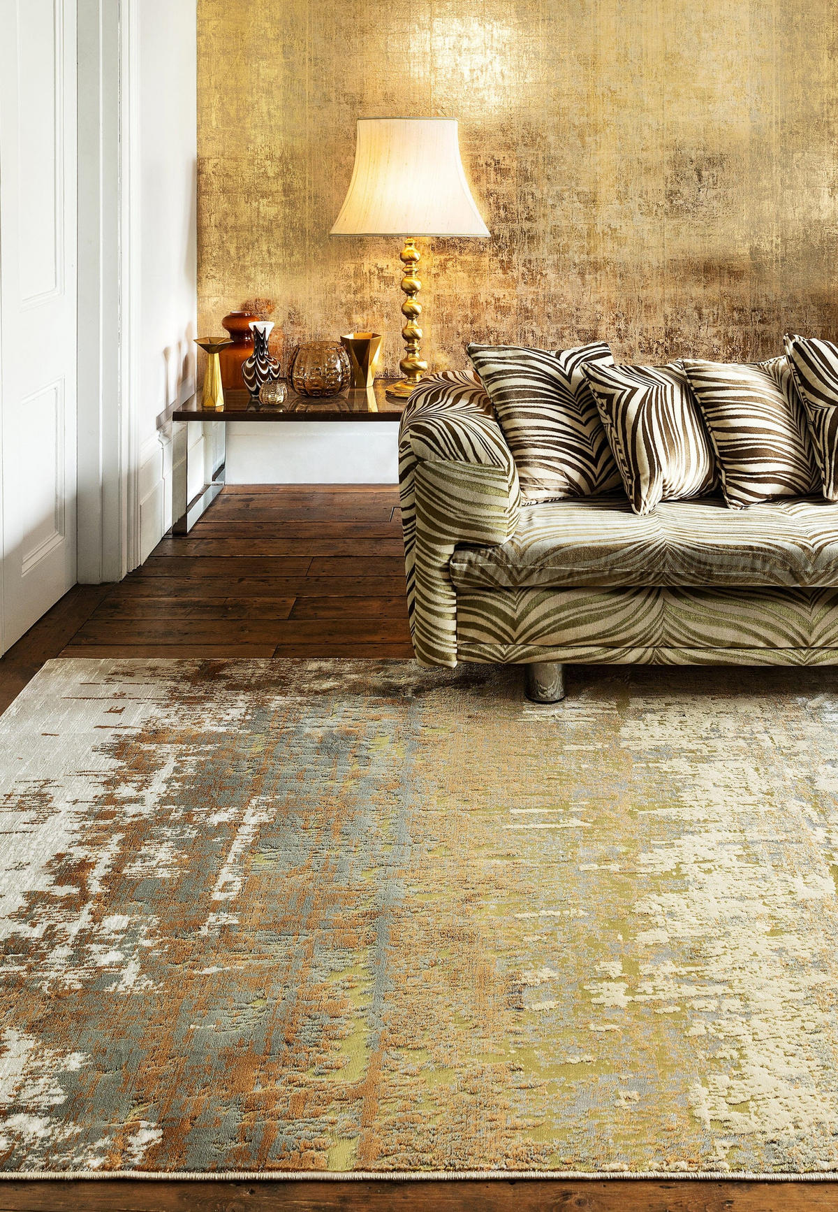 TEPPICH Hochglanz Metallic abstrakt pflegeleicht strapazierfähig COMO-Bellagio, Gold 200x290 cm - Goldfarben, Textil (200/290cm) - KADIMA DESIGN