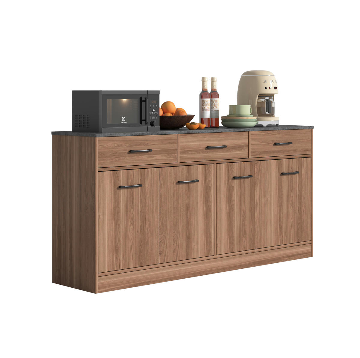 SIDEBOARD 160 x 37 x 76,5 cm in Walnuss-Optik mit 3 Schubladen und Stauraum - Walnussfarben, Holzwerkstoff (160/76.5/37cm) - BEAOK