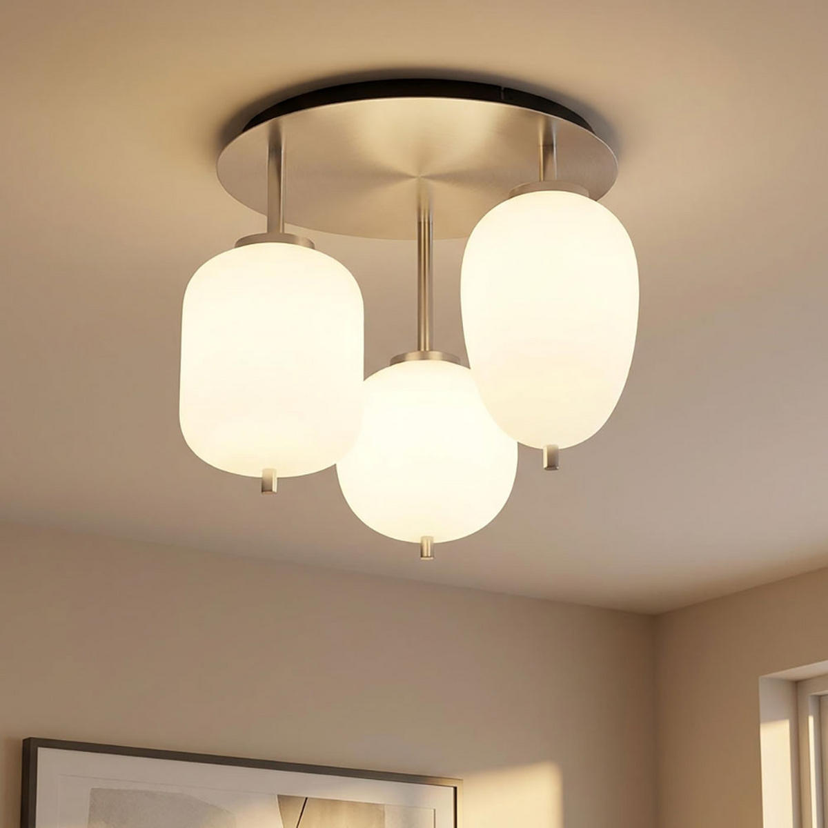 LED DECKENLEUCHTE Metall Silber Opal 3-Flammig - Silberfarben, Glas (46/46/36cm) - Globo Lighting