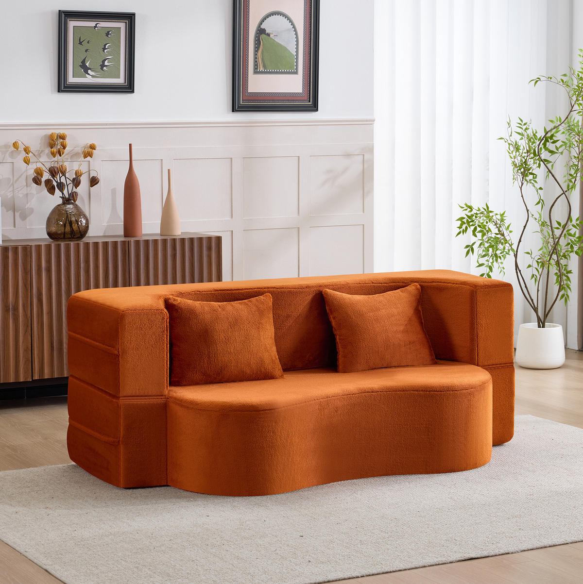 SCHLAFSOFA aus Schaumstoff Orange klappbar als Sofa, Gästebett und Yogamatte mit 2 Kissen - Orange, Kunststoff (180/70/55cm) - Modfu