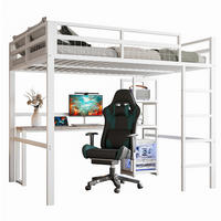 VISOKI krevet 140/200 cm s policama, stolom, USB i Type-C utičnicom, zaštitnom ogradom i ljestvama, Bijeli - bijela, metal (140/200cm) - Redom