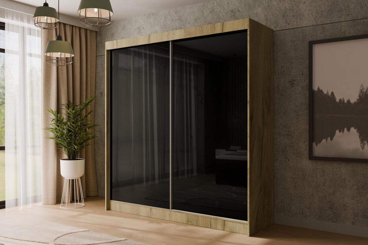 KLEIDERSCHRANK PEKA - 200 cm - Eichefarben|Schwarz - Eichefarben/Schwarz, Holzwerkstoff (200/215/61cm) - ALTDECOR
