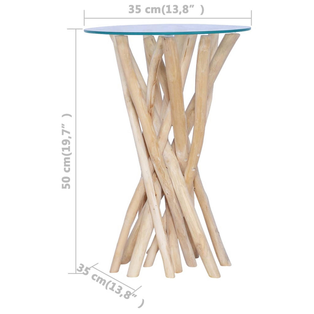 COUCHTISCH mit Glasplatte 35x35x50 cm Massivholz Teak - Braun, Holz (35/35/50cm) - furnicato
