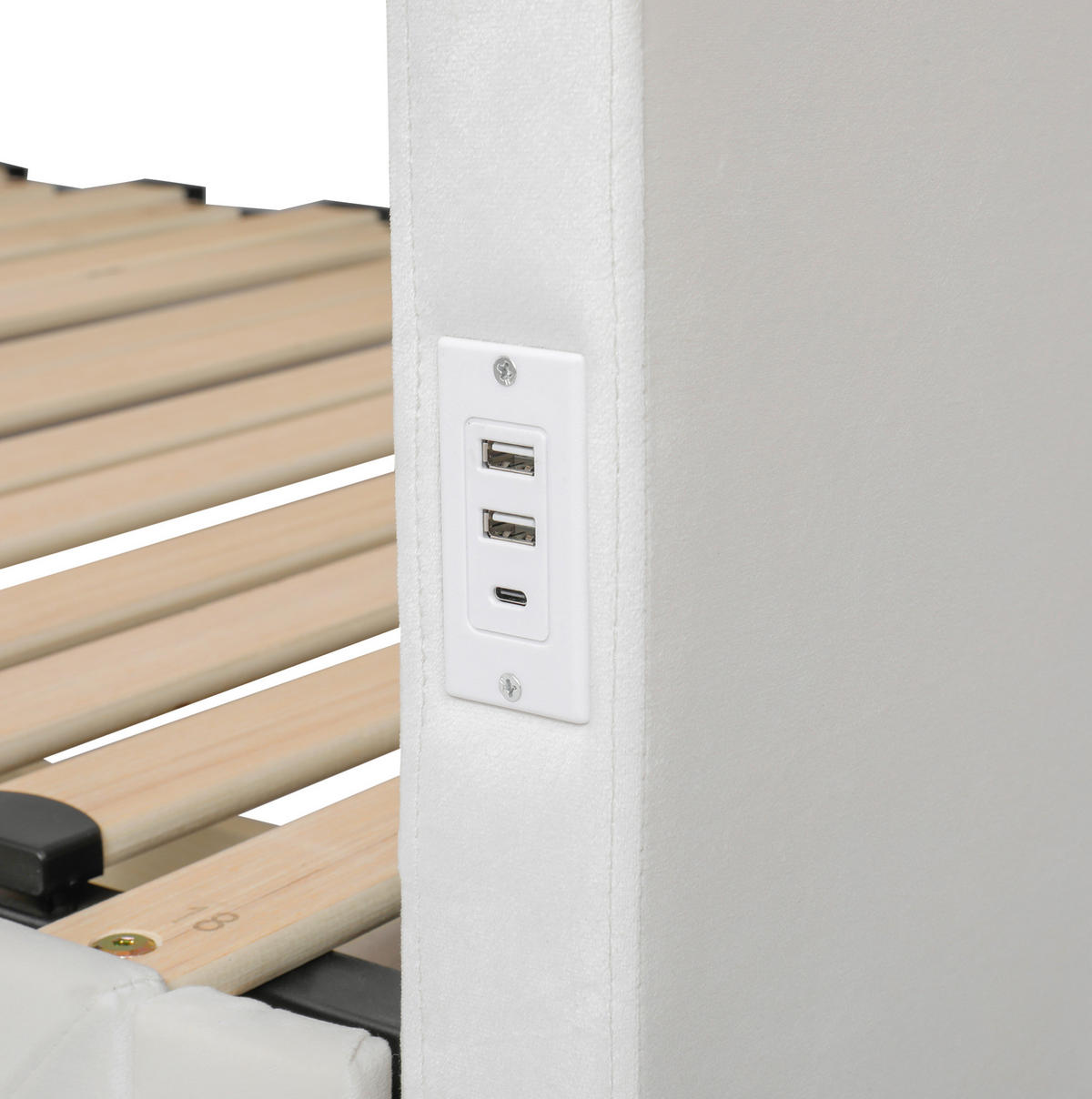 POLSTERBETT 90x200/180x200 cm Beige aus Samt mit Ausziehfunktion und USB - Beige, Holzwerkstoff (90/200cm) - OKWISH