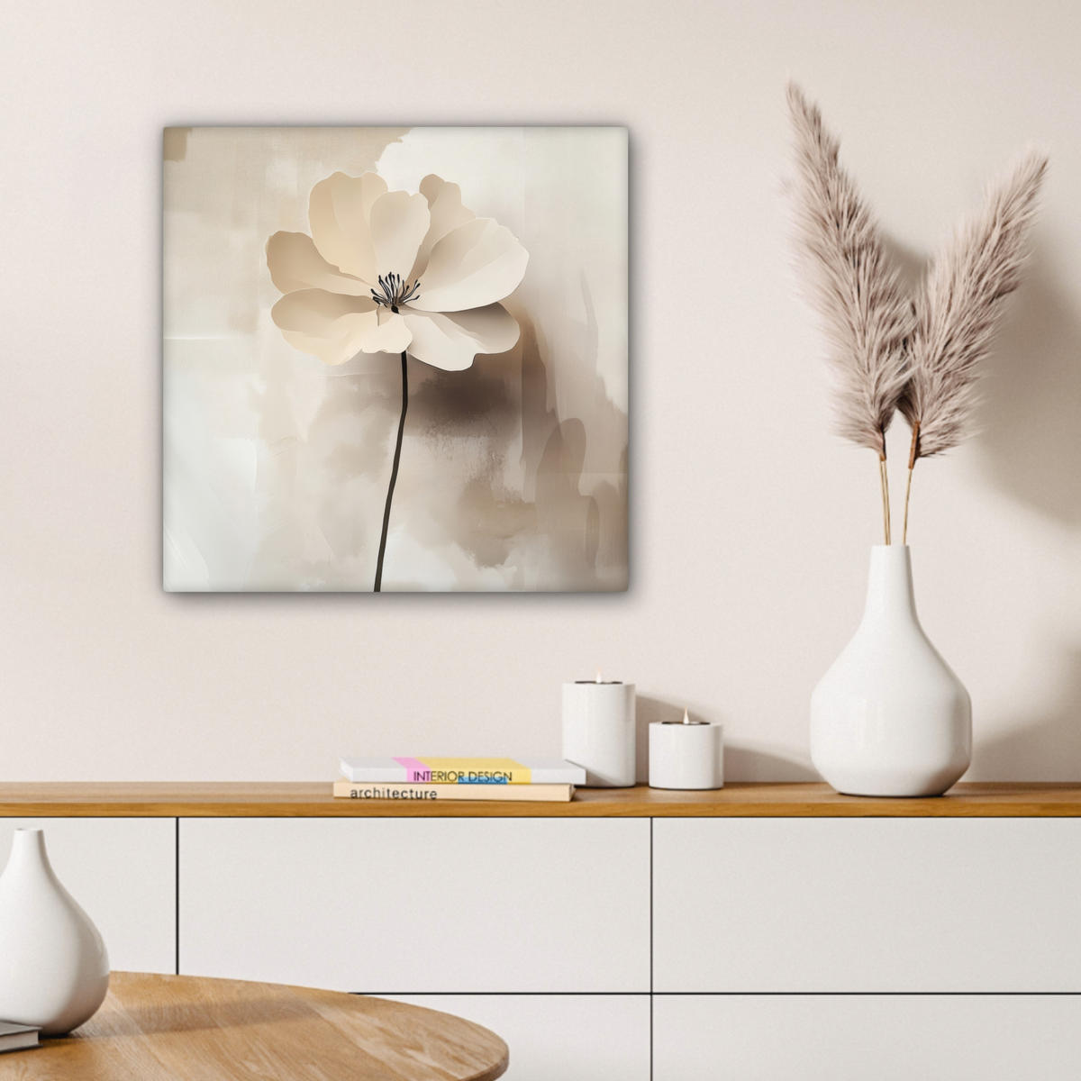 LEINWANDBILD Blume - Beige - Farbe - Schatten 50x50 cm - Creme, Textil (50/50cm) - MuchoWow