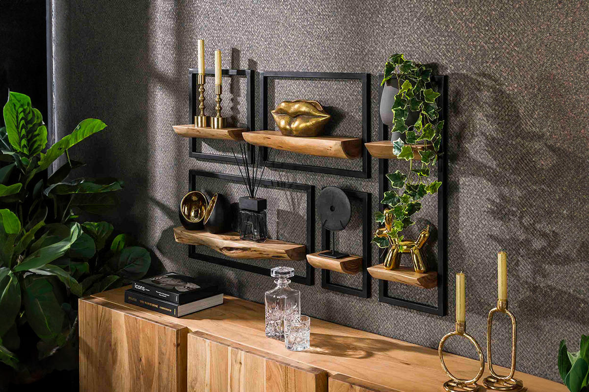 WANDREGAL ERGEA 5ER SET Holz Akazie - Naturfarben, Holz (25/75/15cm) - KAWOLA