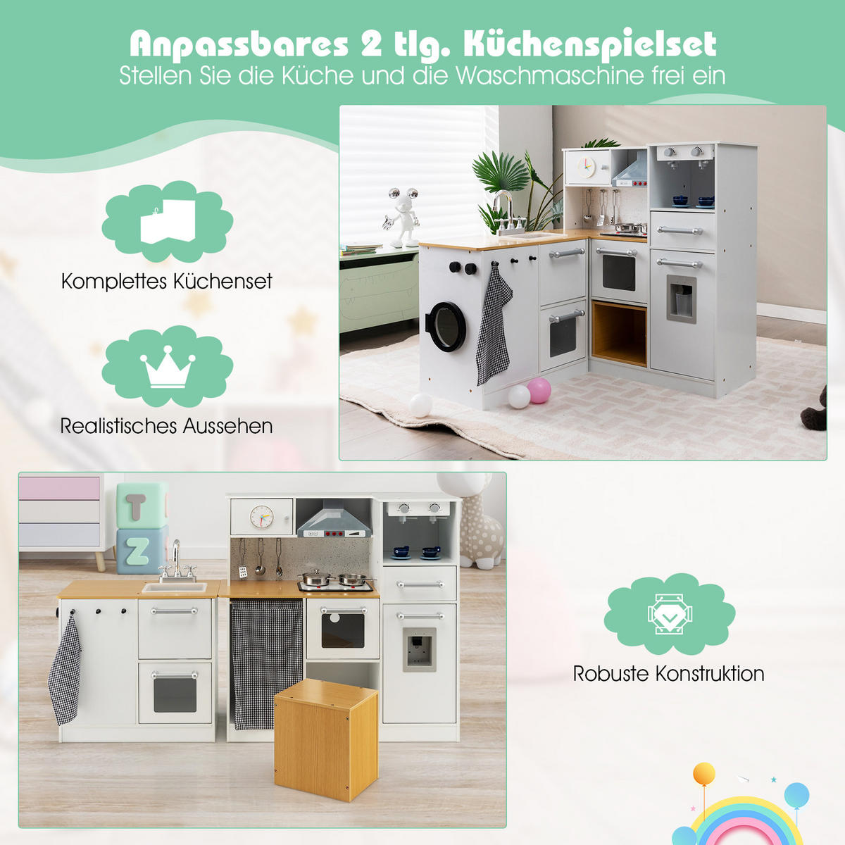 KINDERKÜCHEN Natur - Naturfarben, Holzwerkstoff (29/81/79cm) - COSTWAY