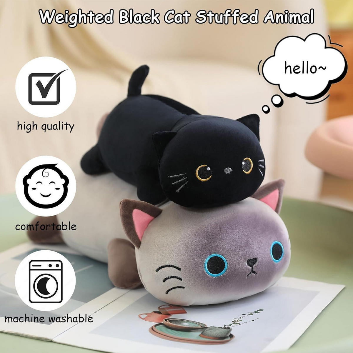 PLÜSCHTIER Katze 25 cm - Schwarz, Textil (12.7/20.3cm)