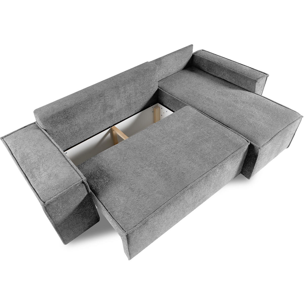 ECKSCHLAFSOFA Colby mit Schlaffunktion und zwei Hockern, universeller Ottomane, Grau - Grau, Textil (265/155cm) - Beautysofa