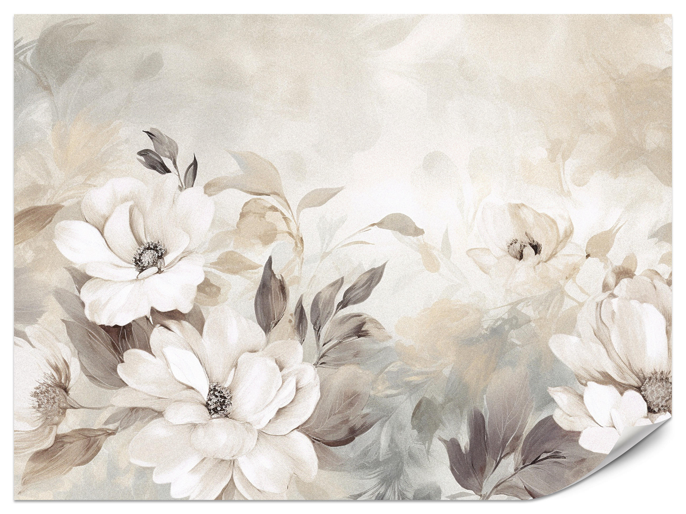 FOTOTAPETE für Schlafzimmer Abstrakte Creme Blumen Aquarell 350x256 - Beige/Braun, Papier (350/256cm) - Muralo