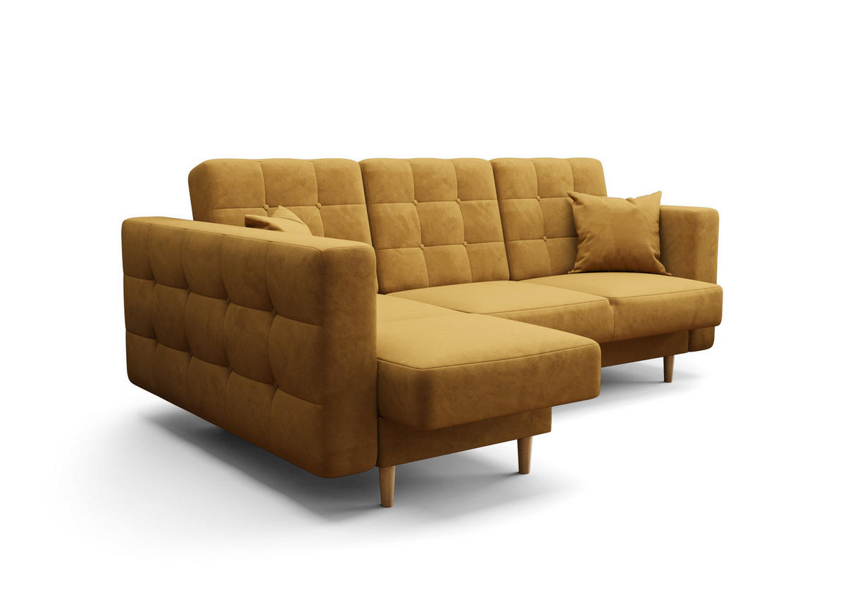 ECKSOFA KONGO RBN12, Eckcouch in L-Form mit Schlaffunktion, Farbe: Gelb, Velourstoff, Ottomane Links - Gelb, Textil (225/158cm) - O-Sofa