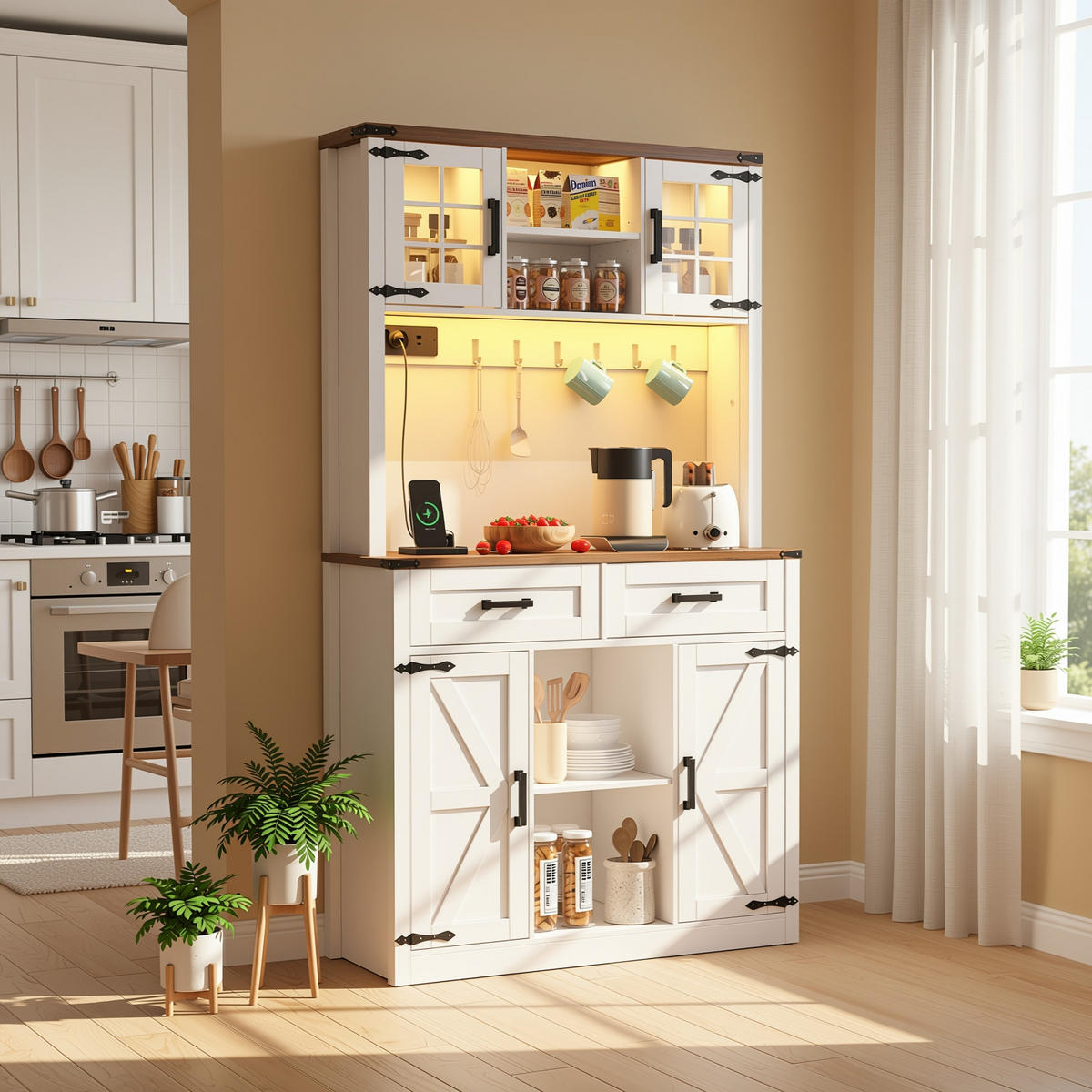 HIGHBOARD Barschrank & Küchenbuffet 100 cm in Weiß/Eiche - Weiß, Holzwerkstoff (100/172/40cm) - Urban Meuble