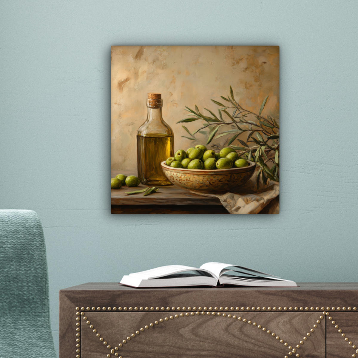 LEINWANDBILD Oliven - Stilleben - Vintage 20x20 cm - Olivgrün, Textil (20/20cm) - MuchoWow