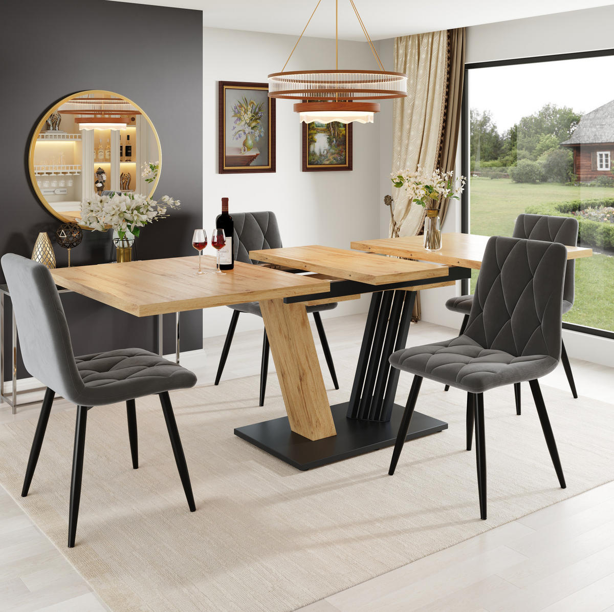 BLAGOVAONSKI stol 120/160/80/76 cm boje drveta od MDF-a i metala s izvlačnom pločom - prirodne boje, drvni materijal (120/80/76cm) - OKWISH