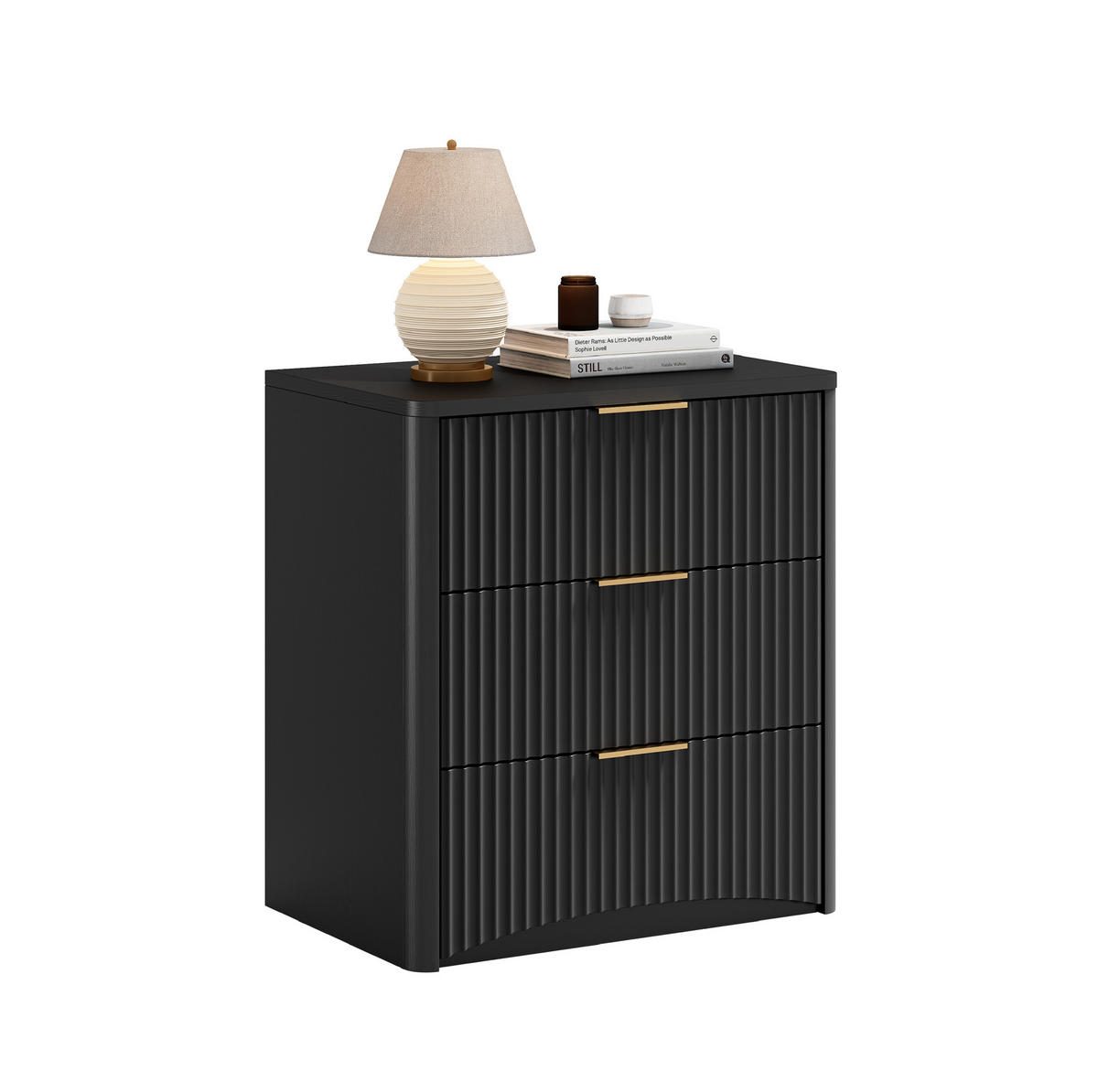 NACHTTISCH mit 3 Schubladen 58/38/64 cm in Schwarz mit Soft-Close - Schwarz, Holzwerkstoff (38/64/58cm) - BEAOK
