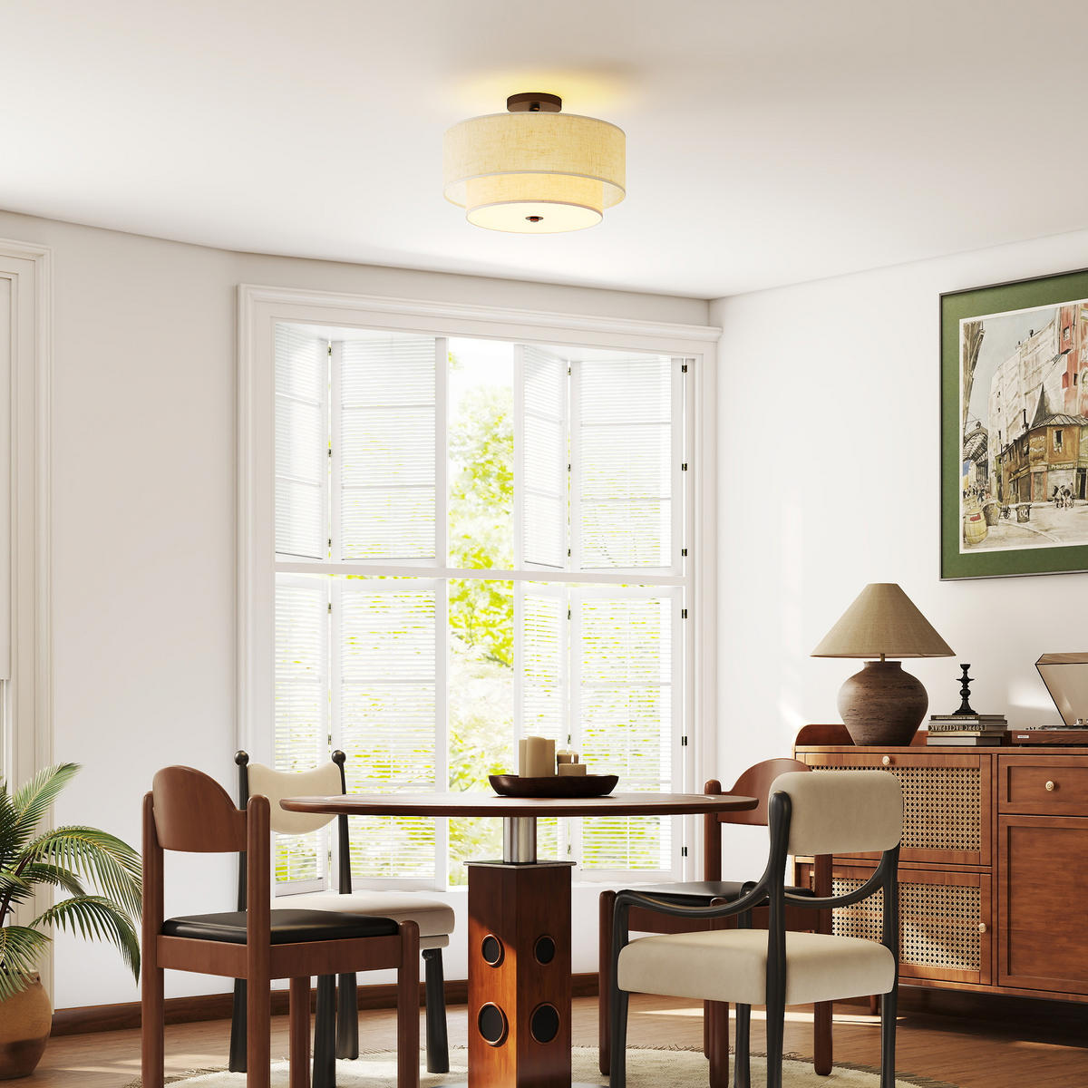 DECKENLEUCHTE Hängend mit 3 x E14 Fassung Creme - Creme, Metall (40/40/26cm) - HOMCOM