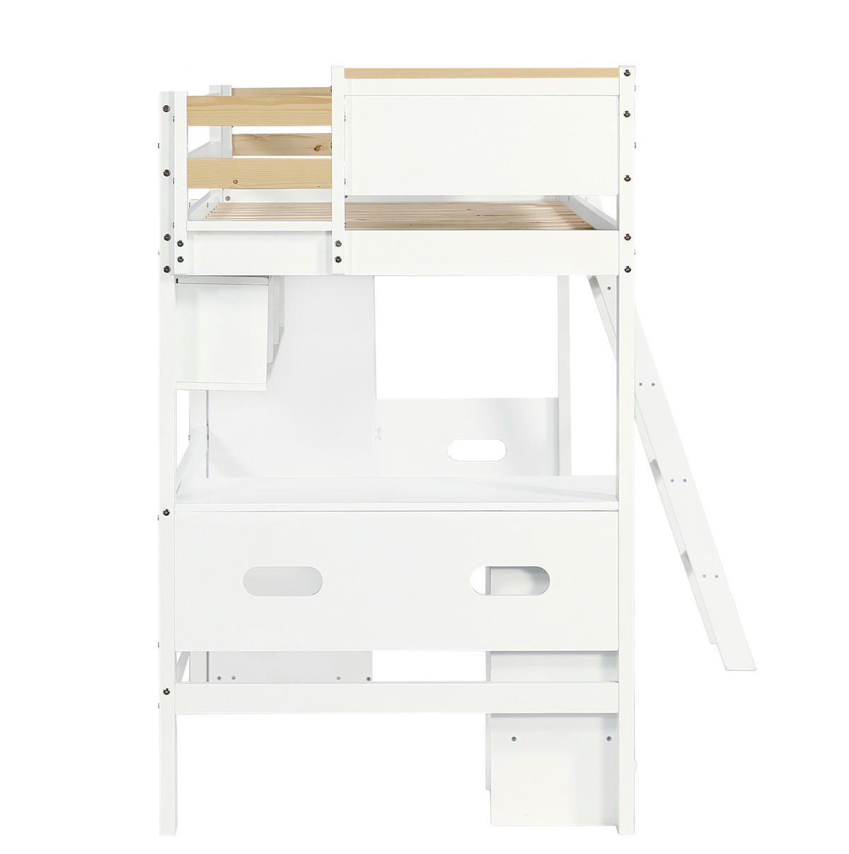 ETAGENBETT 90/200 cm in Weiß/Natur mit Tisch, Kleiderschrank und Stauraum - Weiß, Holz (90/200cm) - OKMYHOME