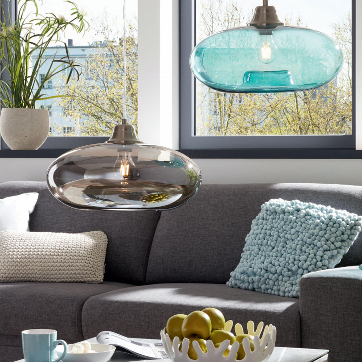 LED HÄNGELEUCHTE LILLE Grau Metall Glas - Grau, Glas (40/40/150cm) - Nowa