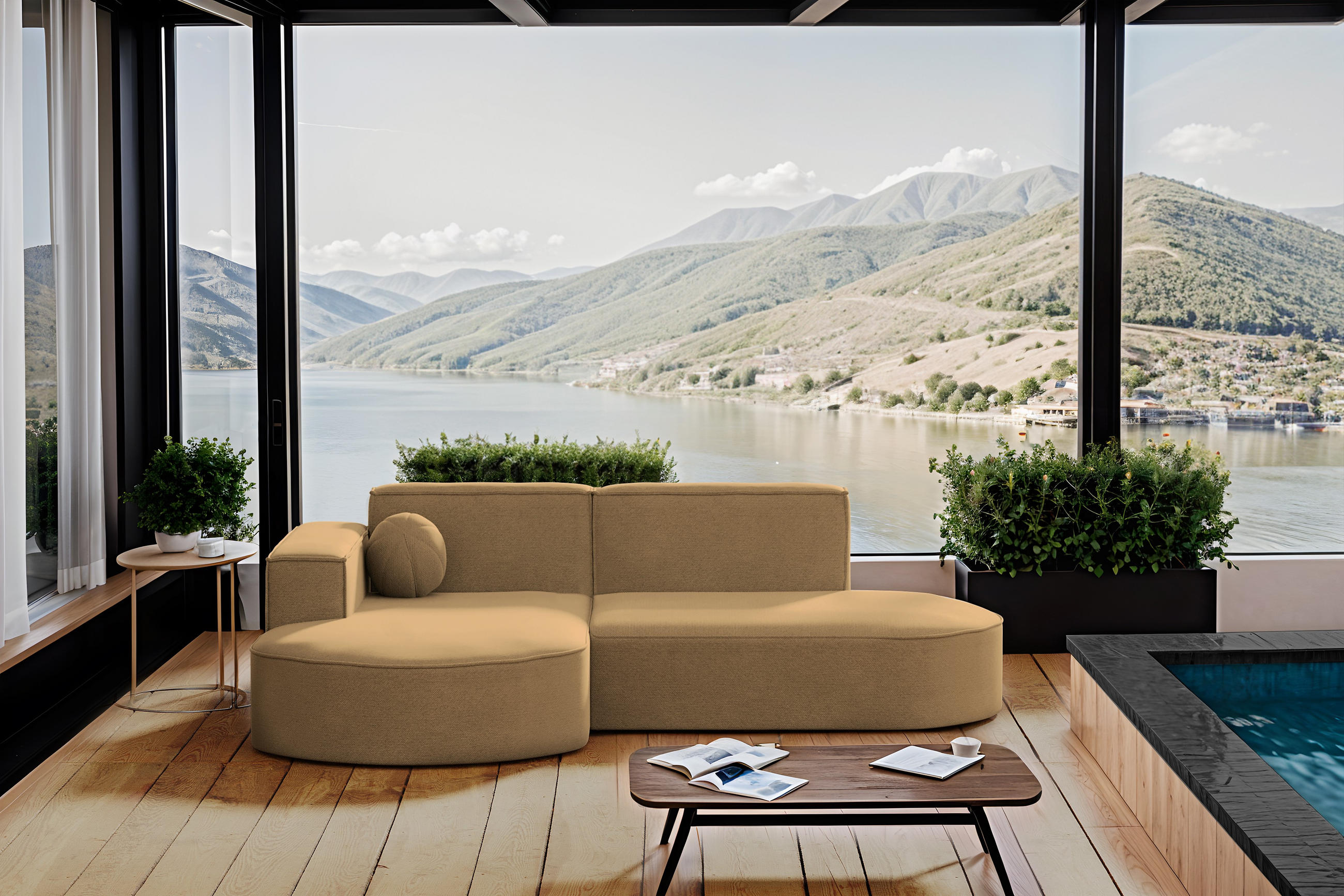 GARTENECKSOFA L-Form Designer Modena Studio Patio Capucino Links - Cappuccino, Holz/Textil (165/78/236cm) - Kaiser Möbel
