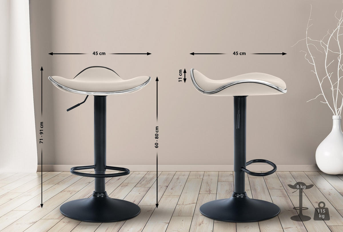 BARHOCKER Lederlook Creme - Creme/Schwarz, Textil/Metall (45/71/45cm) - CLP