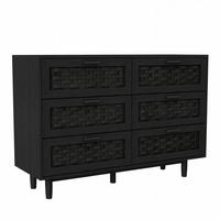 KOMMODE Japandi mit 6 Schubladen in Rattan-Optik 115/40/80 cm Schwarz - Schwarz, Holzwerkstoff (115/80/40cm) - Creahappy