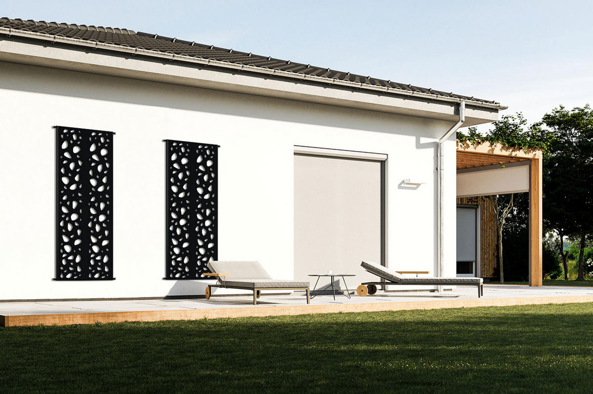 SICHTSCHUTZ PANEEL Sunny schwarz H.160cm mit Mustern an den Seiten - Schwarz, Metall (60/160cm) - Casanoov