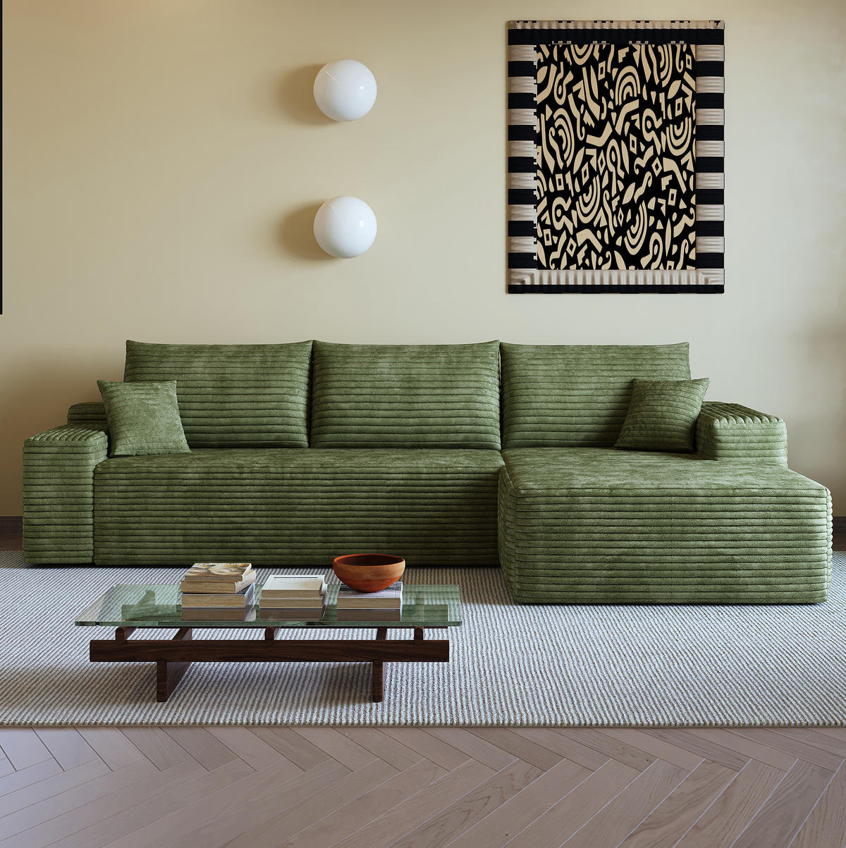 ECKSOFA 270/175/83 cm in Grün aus Cord mit hoher Sitzbequemlichkeit - Grün, Textil (175/270cm) - Flora Grace