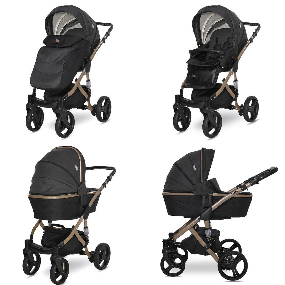 KOMBIKINDERWAGEN Rimini Premium black Sportsitz Tragewanne Moskitonetz verstellbar - Schwarz, Metall (112/60/117cm) - Lorelli