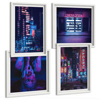 BILDER SET 4er Set - 50x50 cm & 40x60 cm Weißer Rahmen - Nachtstadt mit Neonlichtern - Weiß, Kunststoff (50/50cm) - TULUP