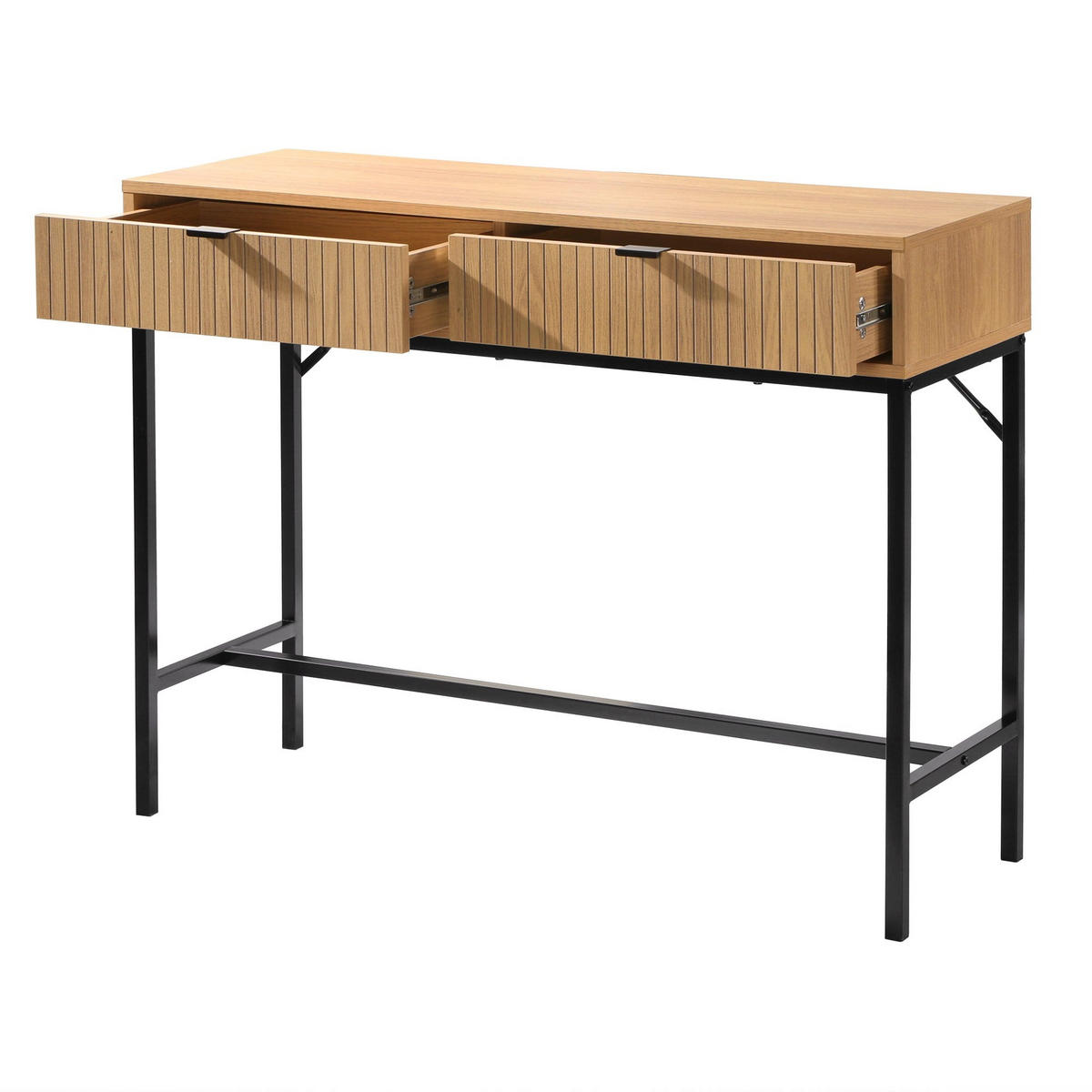 KONSOLE 2 Schubladen Front Effekt Holz mit Rillen - L100 x H80 cm - Eschefarben, Holzwerkstoff (41/35/80cm) - Calicosy