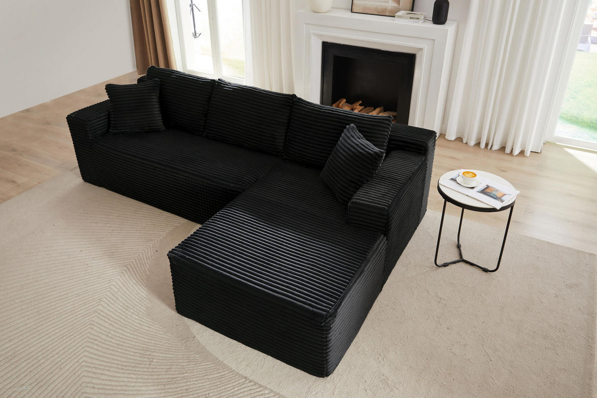 MODULARES Ecksofa aus Schaumstoff und Federkern mit variabler Stellmöglichkeit Schwarz - Schwarz, Kunststoff (163/252.5cm) - Modenvie