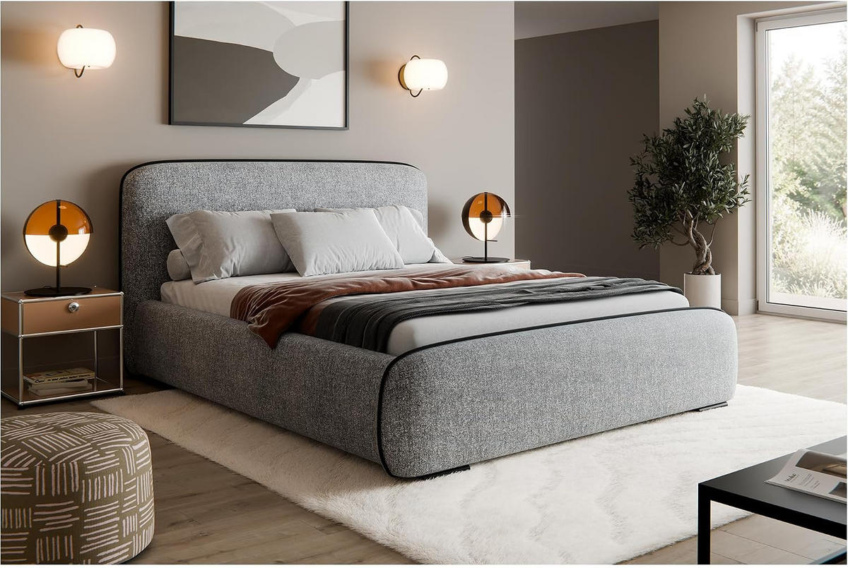 BETT BELLION - Grau, Holzwerkstoff (140/200cm) - Meblini