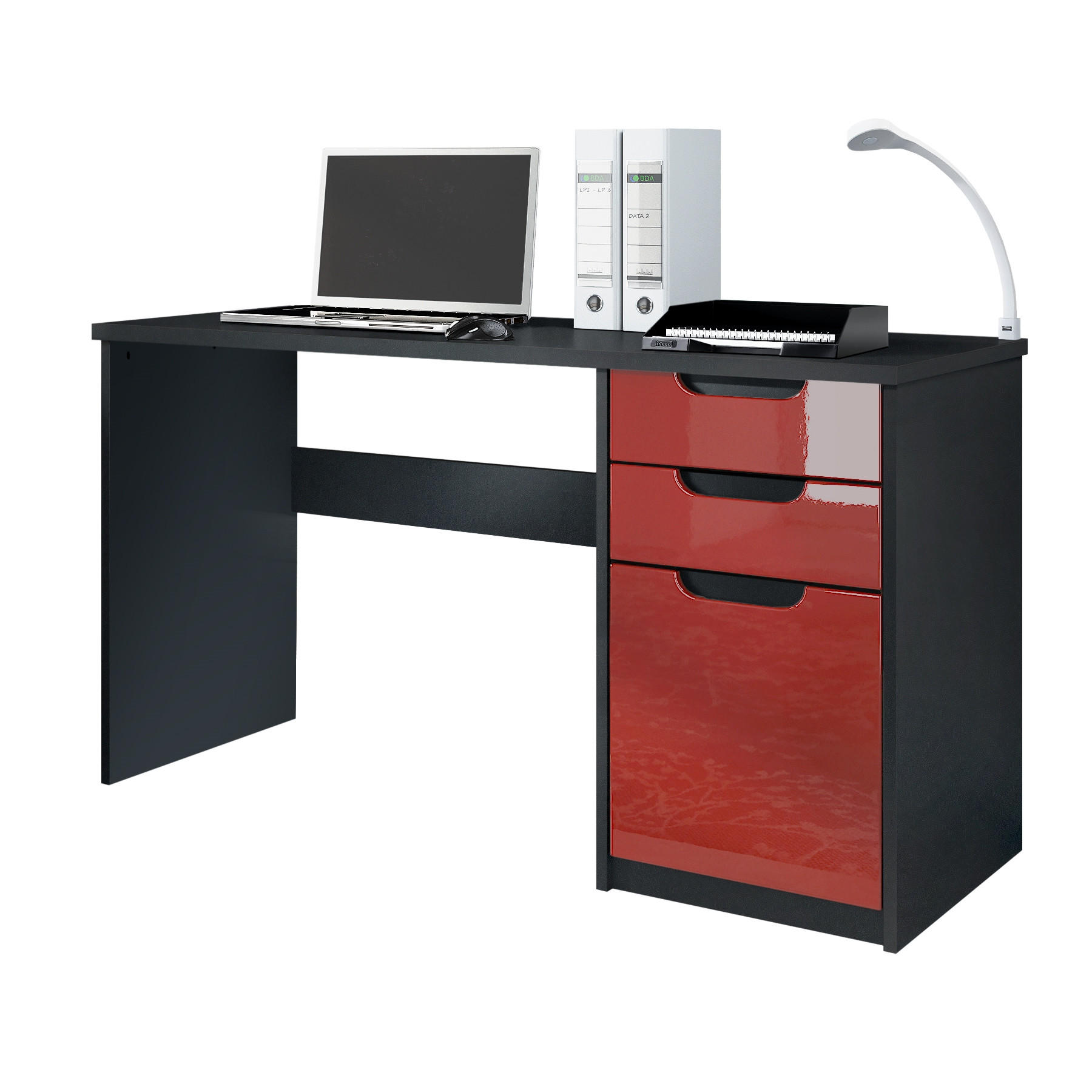 SCHREIBTISCH Logan Fronten in Bordeaux Hochglanz - Bordeaux, Holzwerkstoff (60/129/76cm) - Vladon