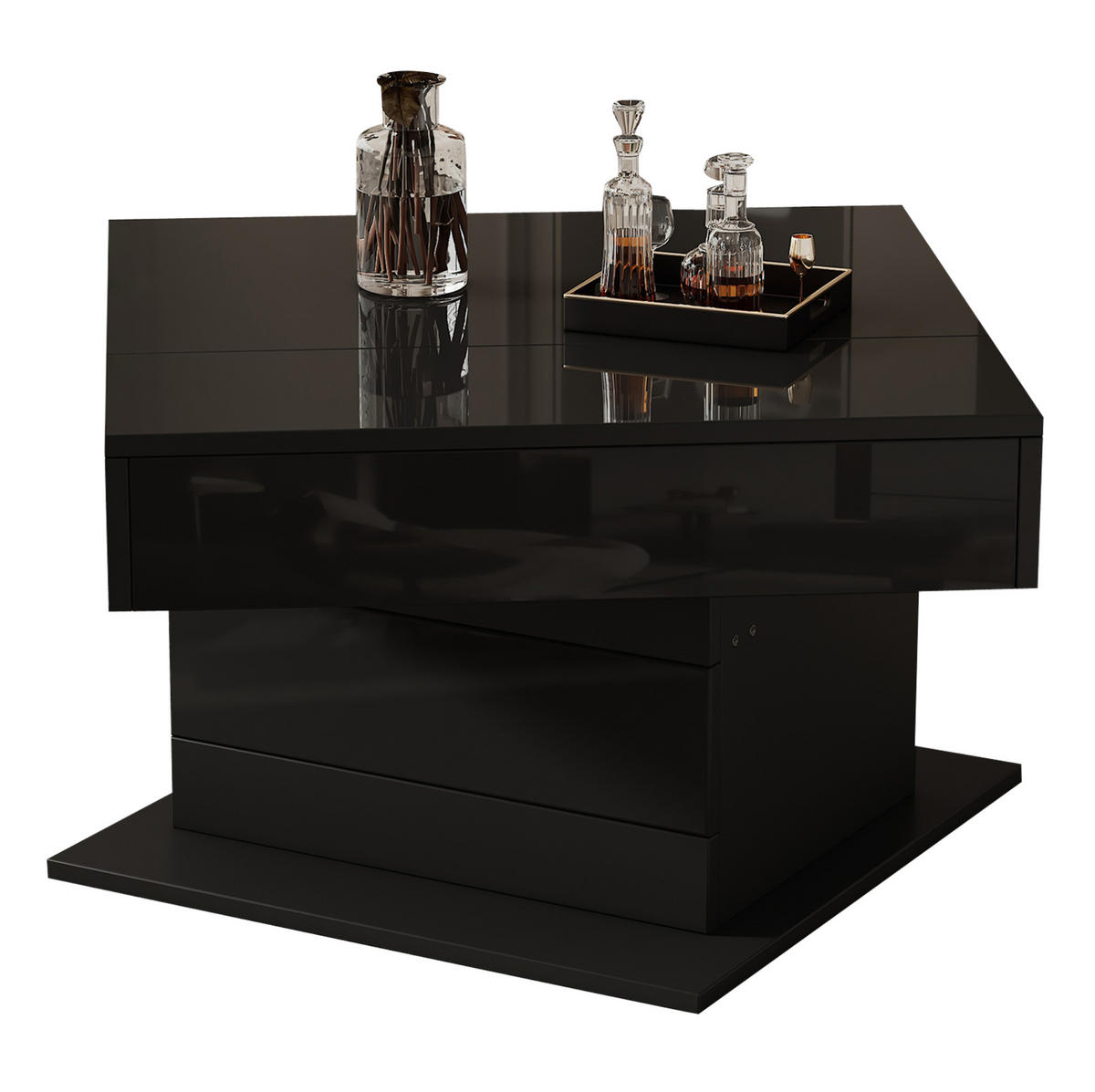 KONFERENČNÍ stolek 70/70/45 cm černý z dřevotřísky s otočnou a zvedací deskou - černá, kompozitní dřevo (70/70/45cm) - OKWISH